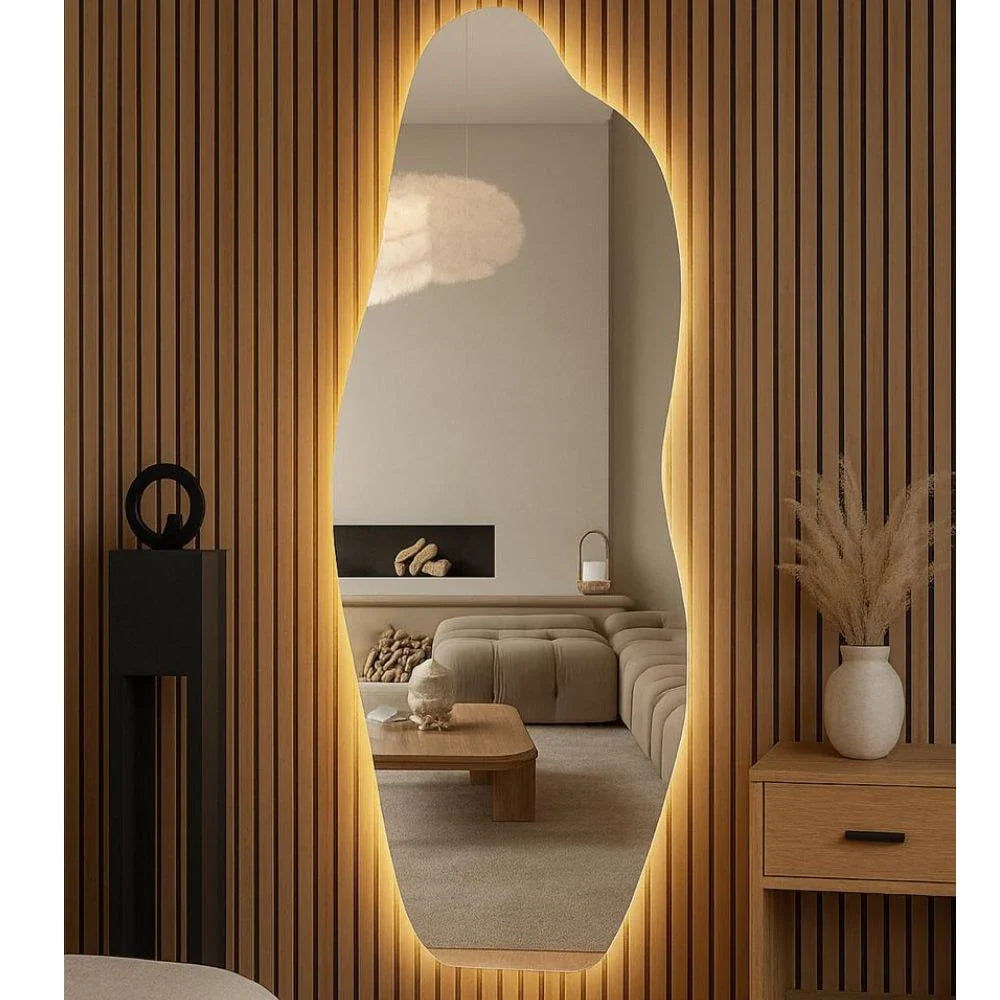 Miroir Mural Organique à LED - Design Luxueux et Moderne, 160 x 60 cm