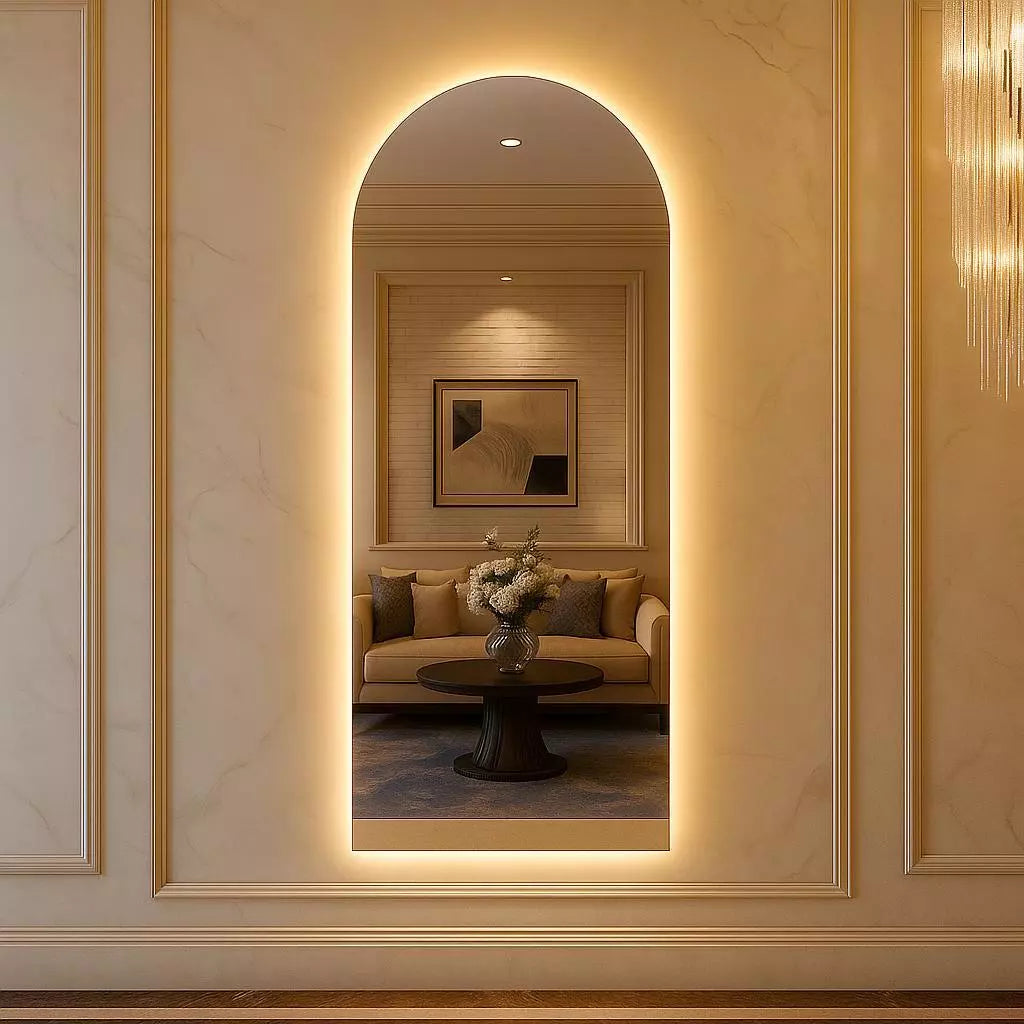 Miroir Ovale avec Pied Droit et Éclairage LED – Design Pinterest Chic 150/170 cm