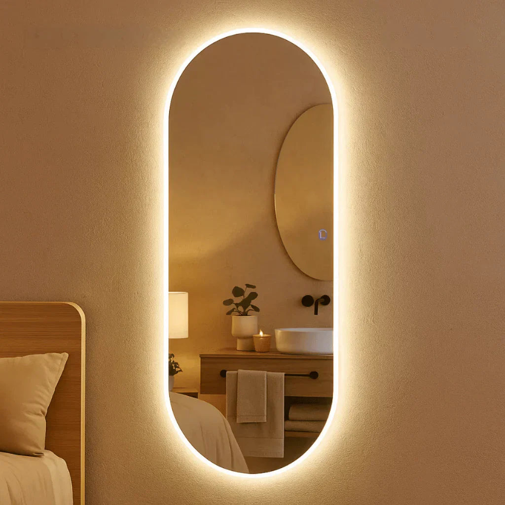 Miroir de Plein Pied LED Tactile Organique - Design Moderne avec Luminosité Réglable