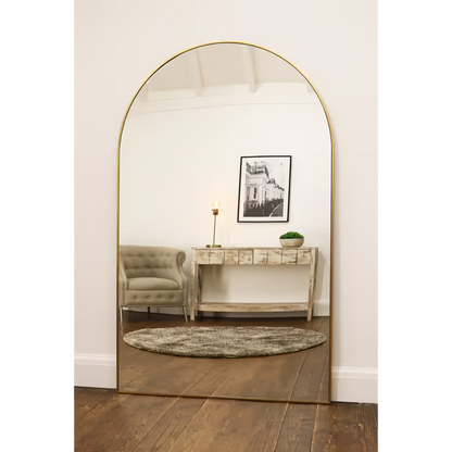 Grand Miroir d'Appoint Arqué Style Pinterest - Cadre Métallique Doré (180 x 110 cm)