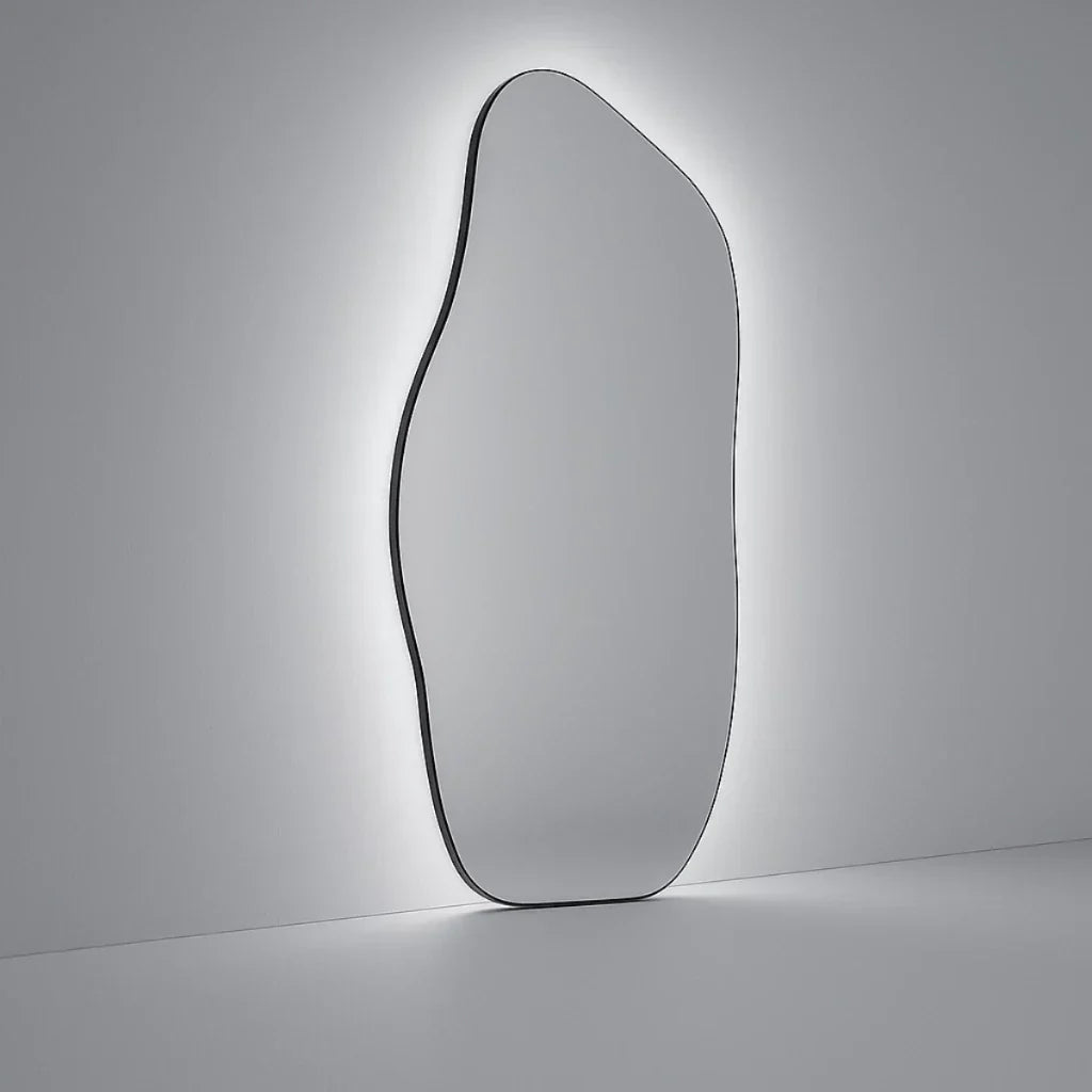 Grand Miroir Organique Mural à LED Tactile - Éclairage Chaud/Froid, 115 x 60 cm