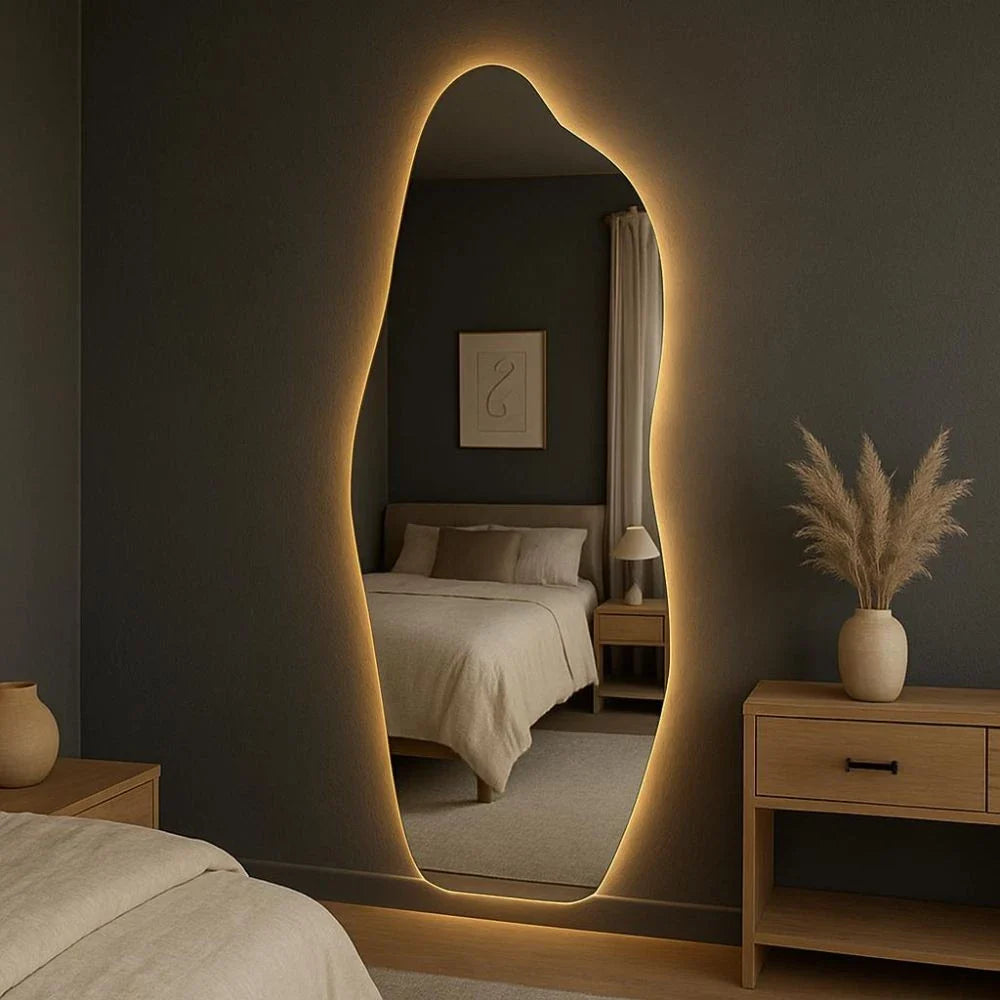 Miroir Mural Organique à LED - Design Luxueux et Moderne, 160 x 60 cm