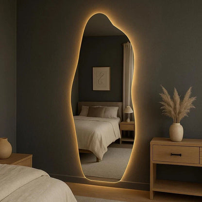Miroir Mural Organique à LED - Design Luxueux et Moderne, 160 x 60 cm