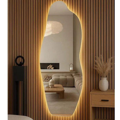 Miroir Mural Organique à LED - Design Luxueux et Moderne, 160 x 60 cm