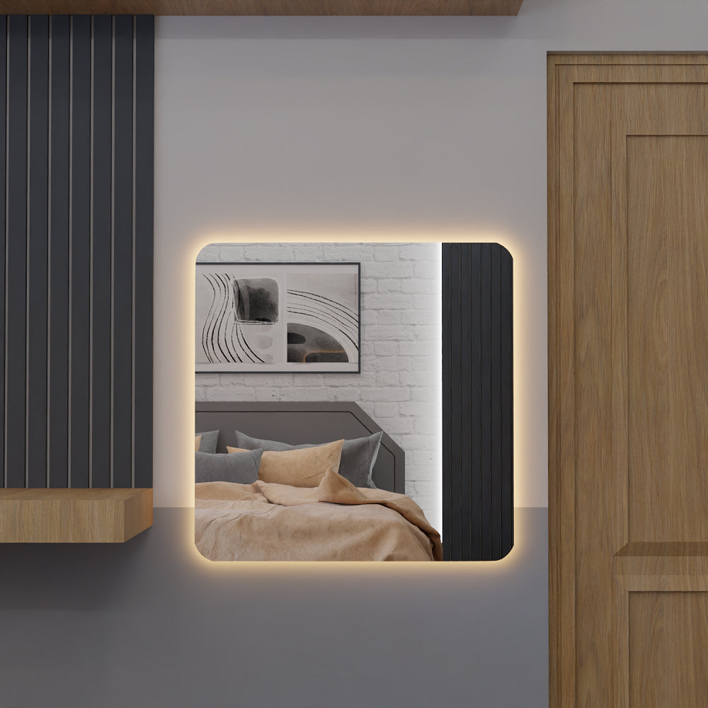 Miroir Mural Carré 80x80 cm avec Éclairage LED – Design Industriel Chic