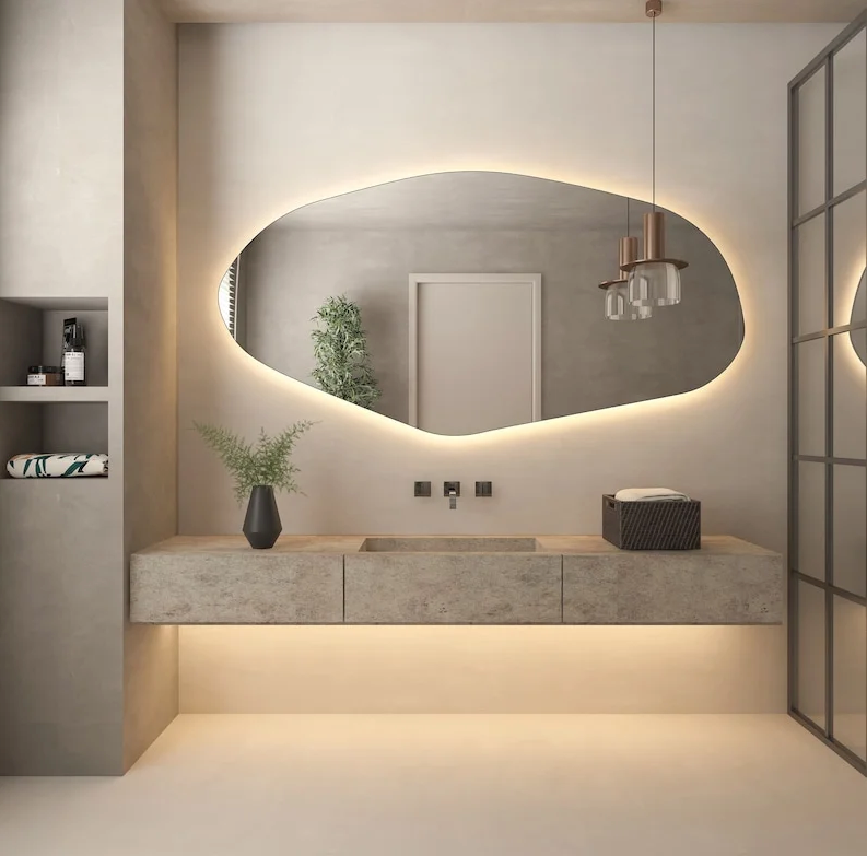 Miroir Organique Irrégulier Géant avec LED – 210 x 80 cm | Design Premium