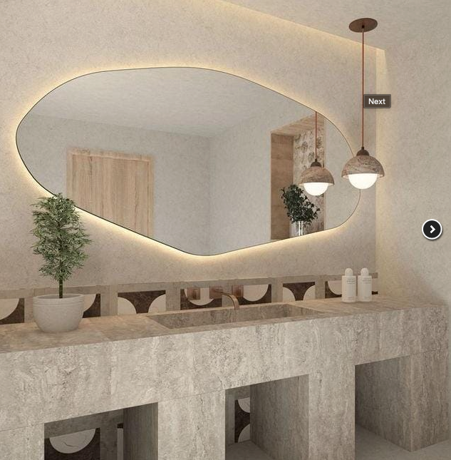 Miroir Organique Irrégulier Géant avec LED – 210 x 80 cm | Design Premium