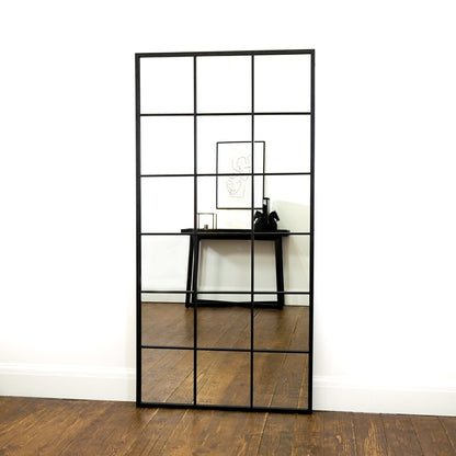 Miroir Fenêtre Industriel Brooklyn en Métal Noir Mat - 180 x 90 cm