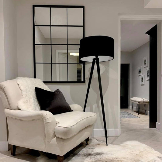 Miroir Mural Style Verrière Brooklyn - Design Industriel Métal Noir Mat - 120 x 80 cm