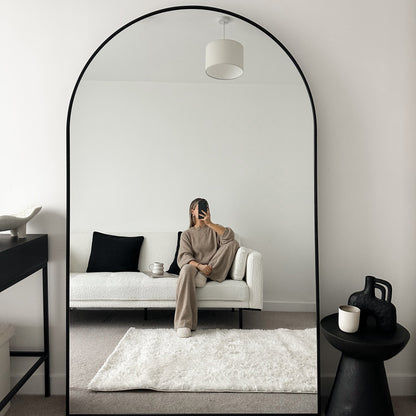 Miroir Arqué XXL Noir 180x110 cm - Design Minimaliste en Métal