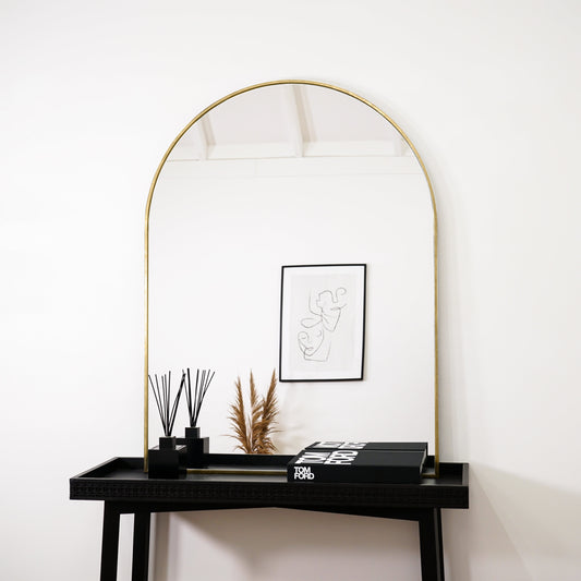 Miroir Trumeau Arqué en Métal Doré - Style Minimaliste et Chic (120 x 90 cm)