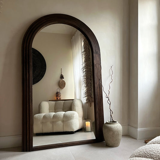 Miroir d'Arche Plein-Pied Luciana en Bois Carbonisé - Design Architectural Haut de Gamme - 180 x 110 cm