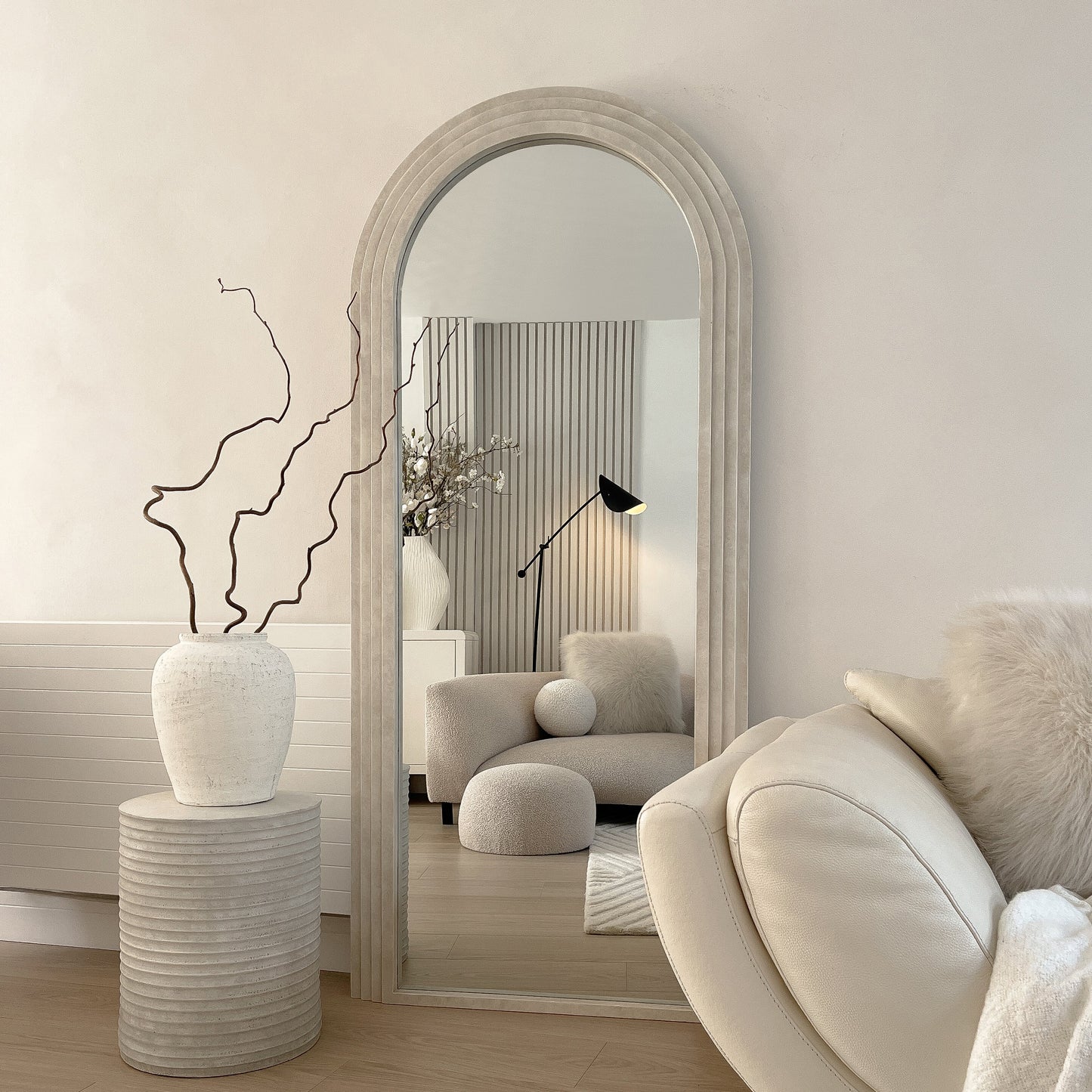 Miroir à Arche Sculptural Luciana - Finition Béton de Luxe - 180 x 80 cm