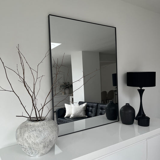 Miroir Mural Rectangulaire Theo en Métal Noir - Design Industriel Chic - 120 x 90 cm