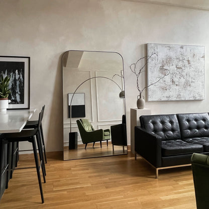 Miroir de Sol Arqué Theo - Métal Noir Mat - Format XXL 200 x 120 cm