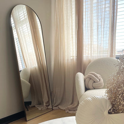 Miroir de Plain-Pied Arqué Theo - Cadre Métallique Or Vieilli - 160 x 50 cm