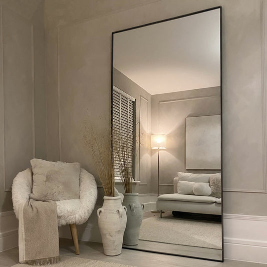 Grand Miroir de Plain-Pied en Métal Noir Mat, 200 x 100 cm – Style Industriel Moderne
