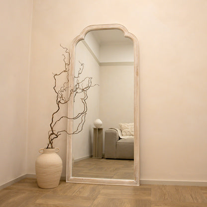 Miroir de Plain-Pied Arqué Elena en Bois Lavé Blanc - 170 x 75 cm